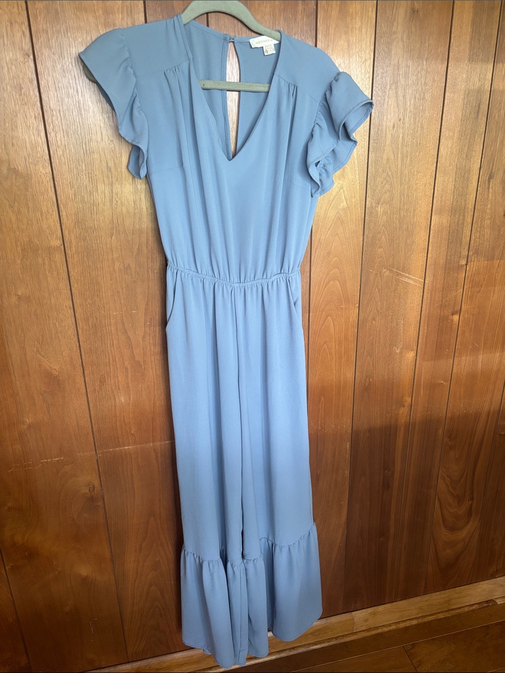 Monteau Soft Blue Flutter-Sleeve Maxi Dress